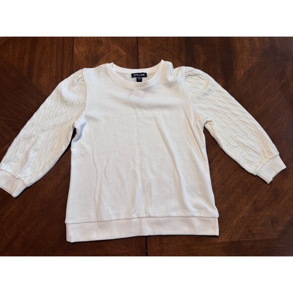 NAUTICA JEANS WOMENS IVORY SWEATER SLEEVES WOVEN BODICE NWT XS - Picture 1 of 7